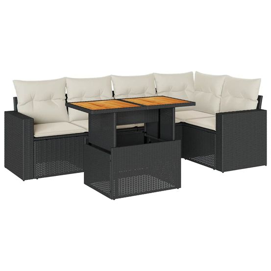 Salon de jardin 6 pcs avec coussins noir résine tressée