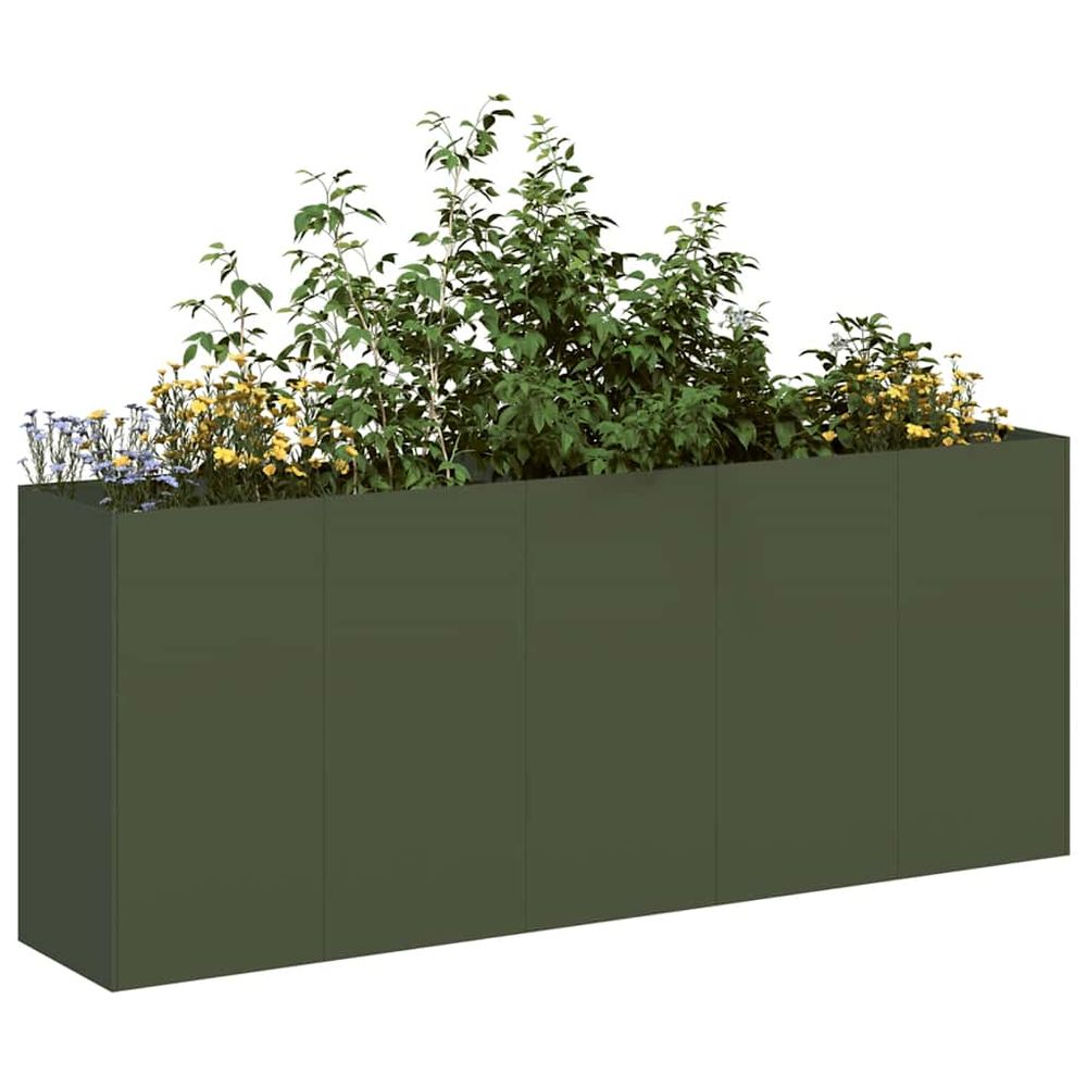 Très grande jardinière acier potager surélevé vert olive 200x40x80 cm