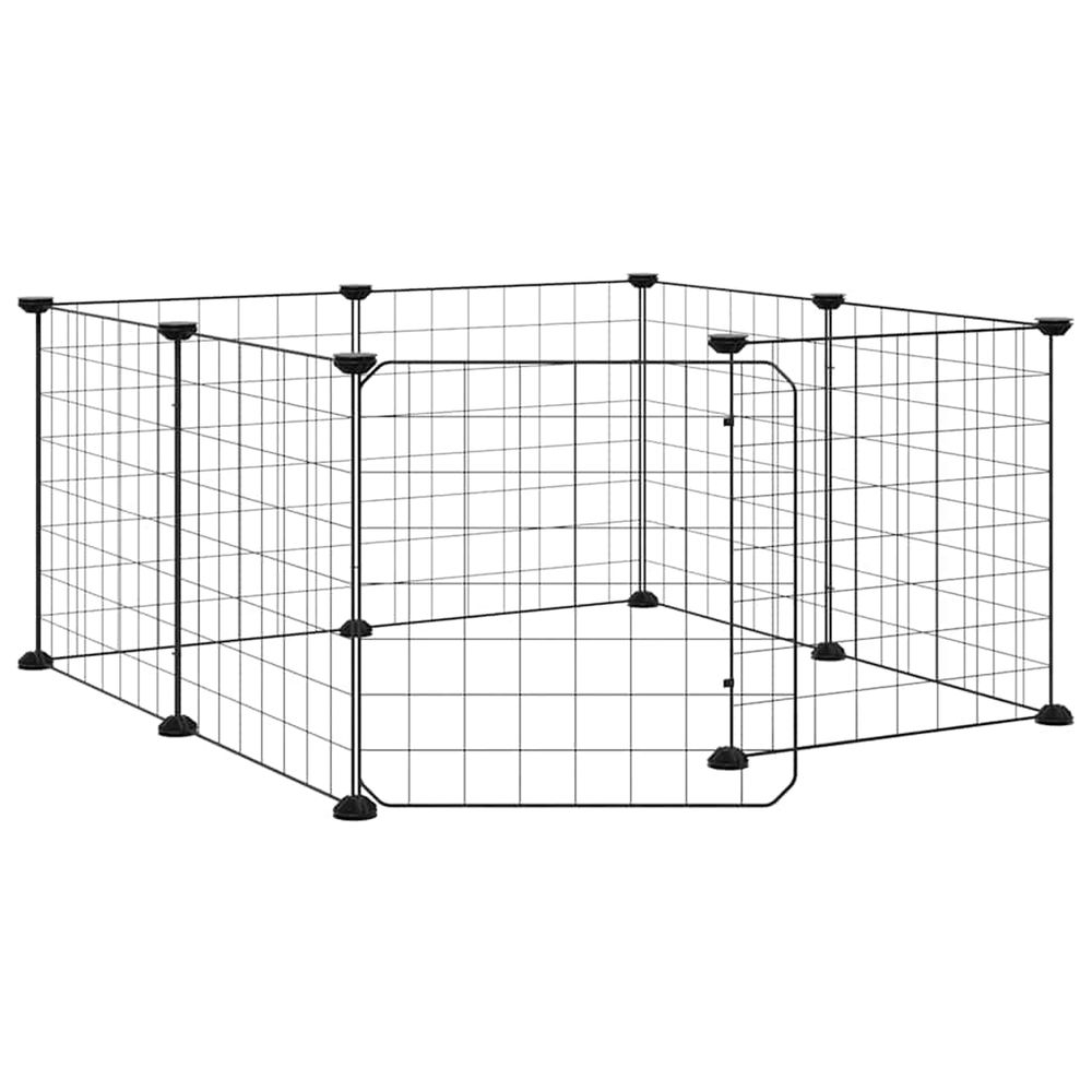 Cage pour animaux de compagnie à 8 panneaux avec porte, noire, 70 x 70 x 35 cm, acier