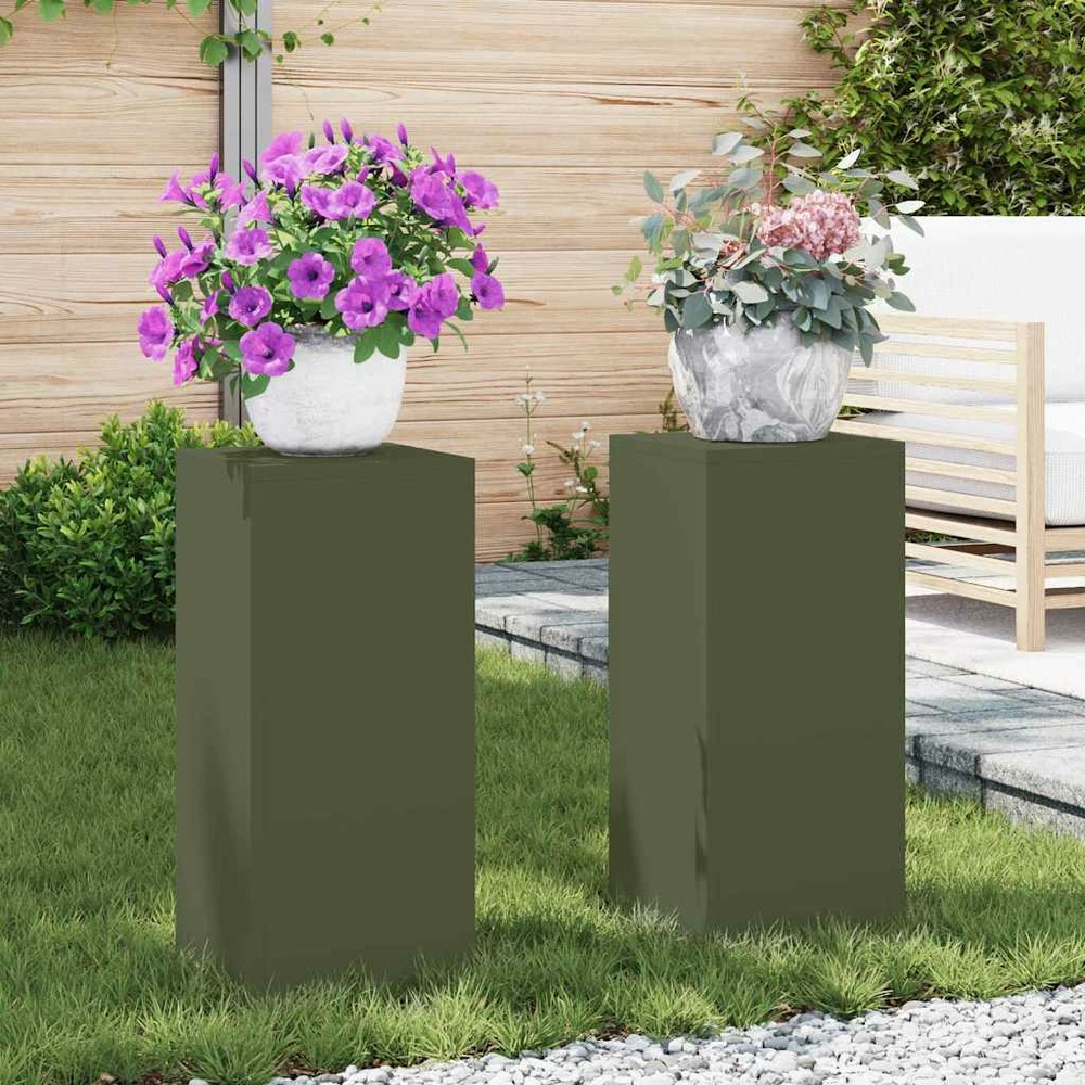 Support de plante 2 pcs vert olive 24 x 24 x 55 cm acier