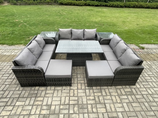 Mobilier à dîner de jardin ave table à manger réglable en hauteur 3 canapé 2 table d'appoint 2 grand tabourets