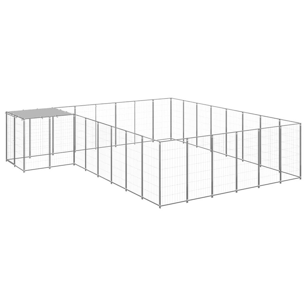 Chenil extérieur 15,73 m² acier avec toit de protection pour jardin argenté
