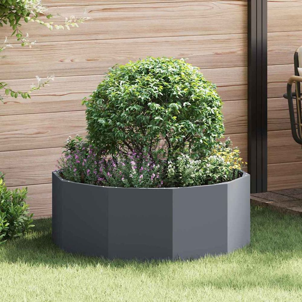 Jardinière ronde acier pour jardin et balcon anthracite 90x90x35 cm