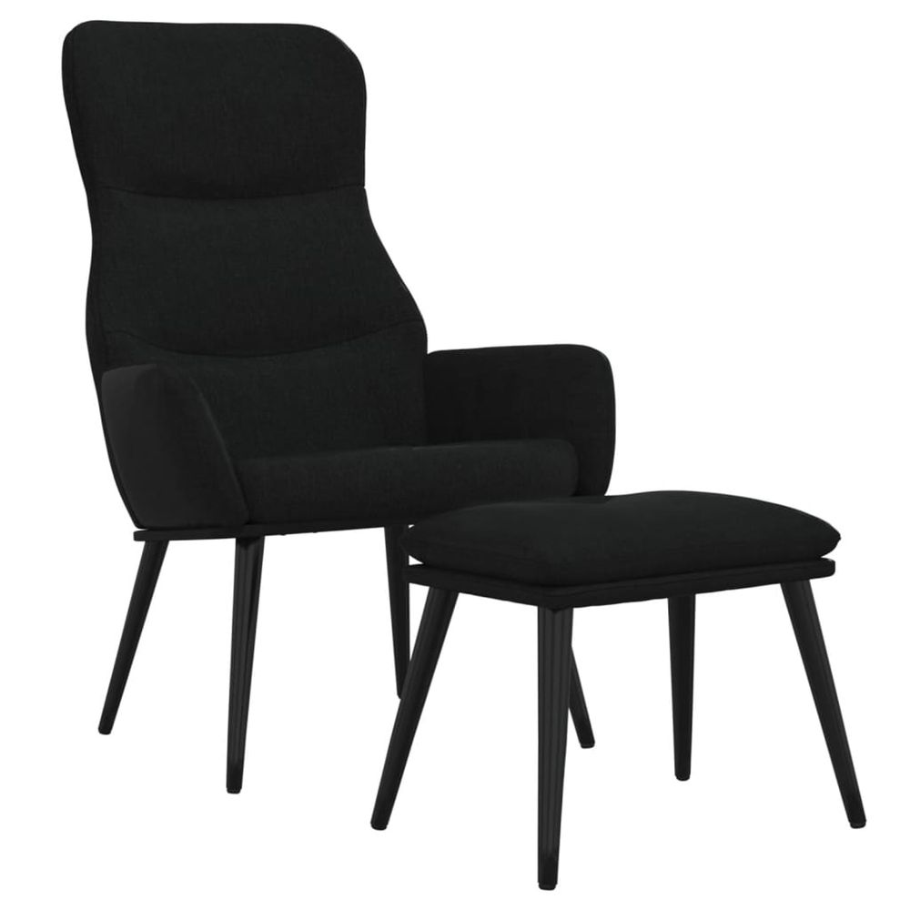 Chaise de relaxation avec tabouret noir tissu