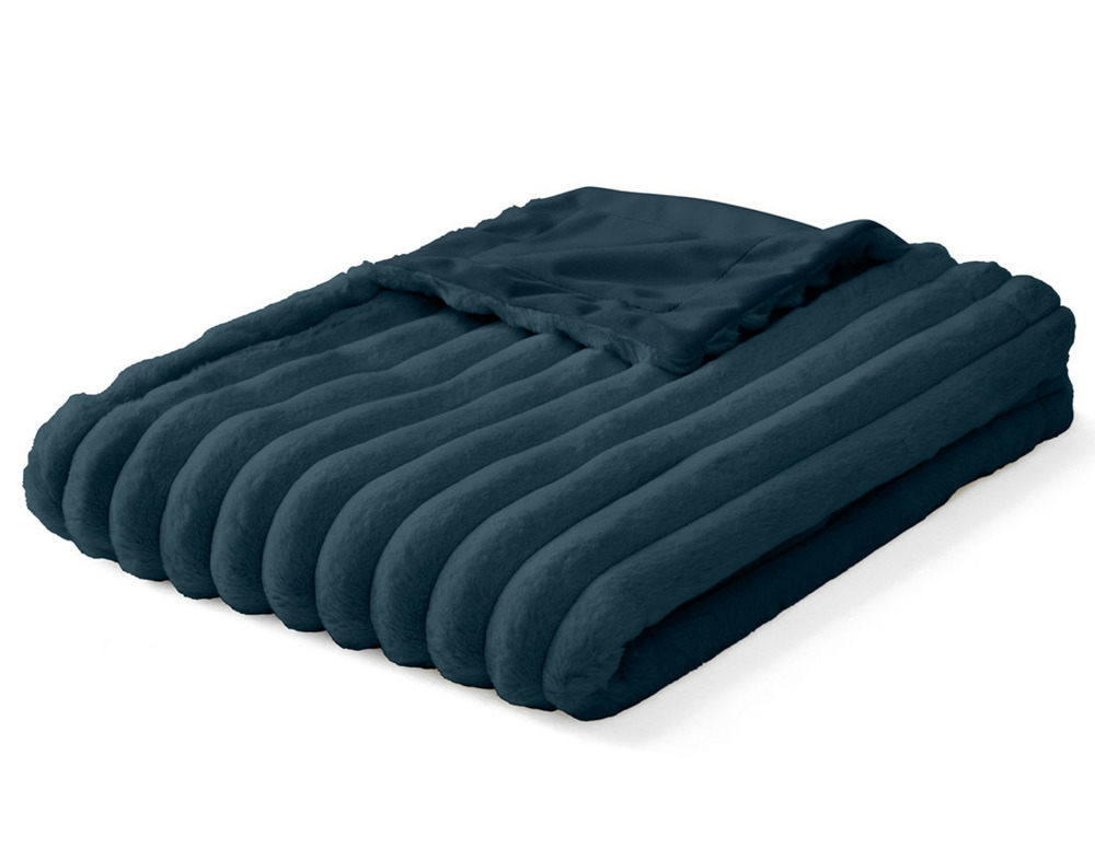 Arezzo - plaid - 100x140 cm - en fausse fourrure côtelé et velours