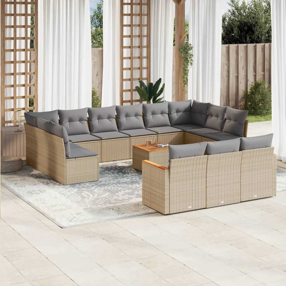Salon de jardin et coussins 14 pcs mélange beige résine tressée