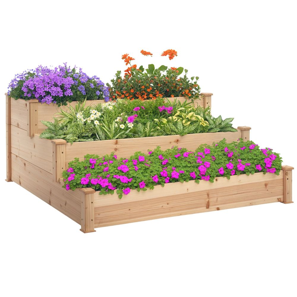 Carré potager bois sapin jardin plantation 3 niveaux 120cm naturel