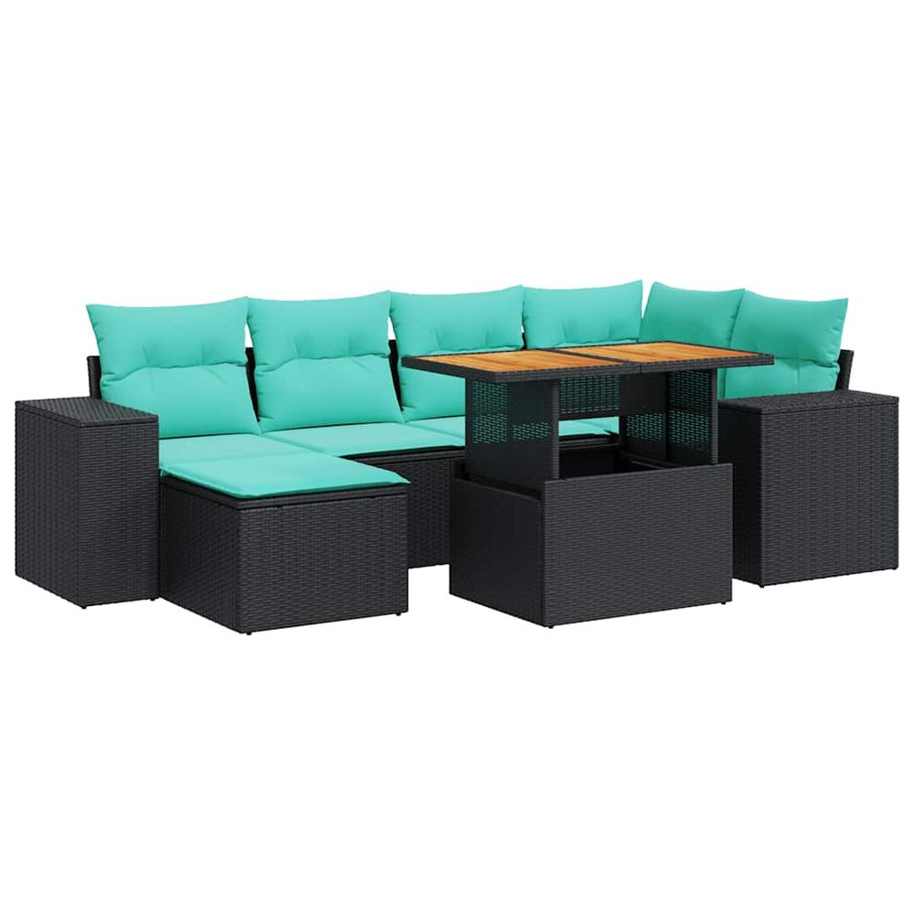 Salon de jardin 7 pcs avec coussins noir résine tressée