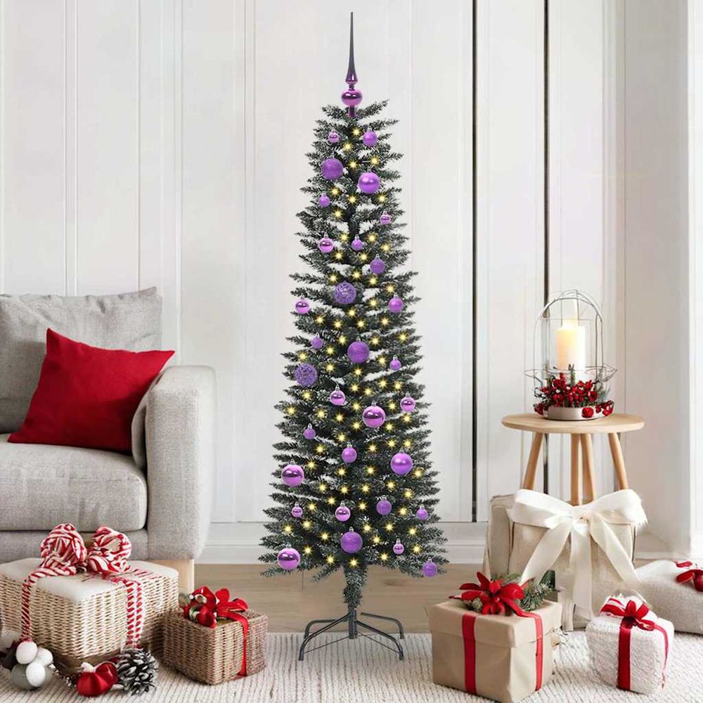 Sapin de noël conique effet neige 150 cm, kit décoration complet avec 150 led usb