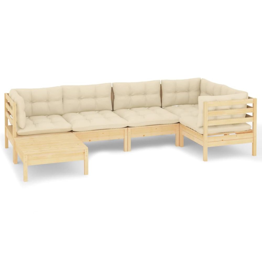 Salon de jardin 6 pcs avec coussins crème bois de pin massif
