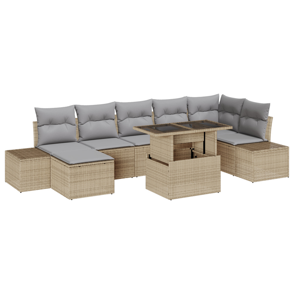 Ensemble de canapé de jardin 8 pièces avec coussins en poly rotin beige