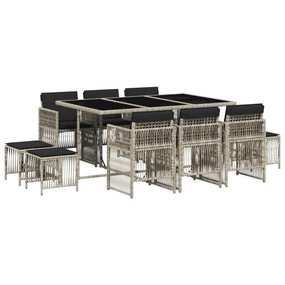 Ensemble à manger de jardin 11pcs avec coussins gris poly rotin