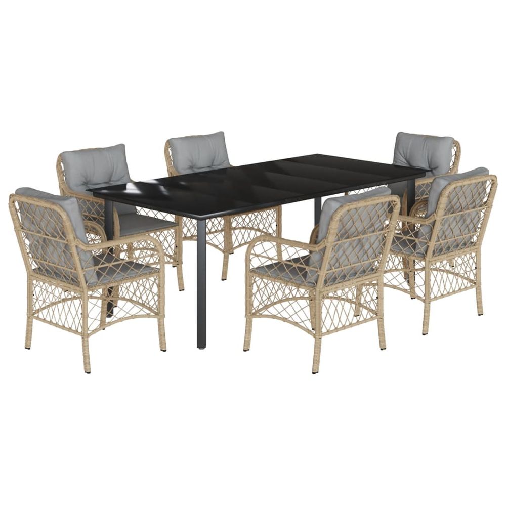 Ensemble à manger de jardin coussins 7 pcs mélange beige rotin