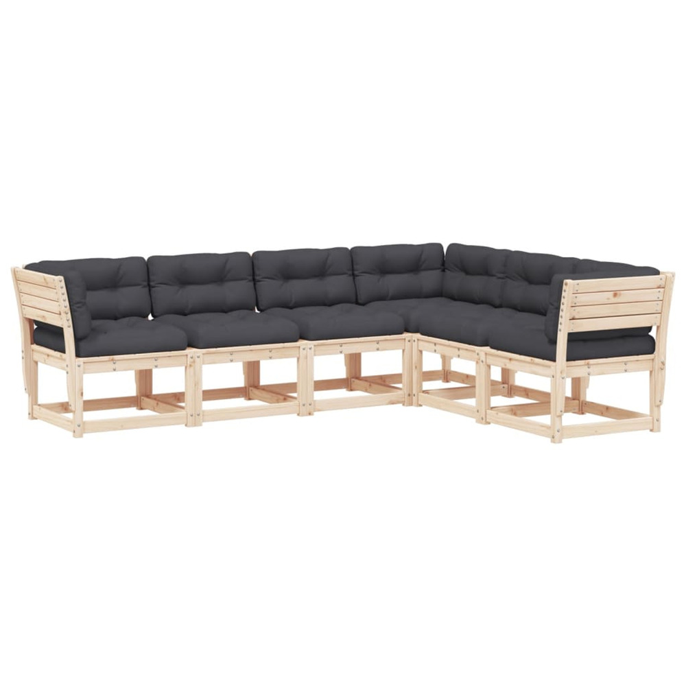 Salon de jardin 6 pcs avec coussins bois de pin massif