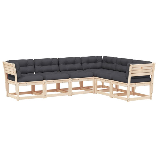 Salon de jardin 6 pcs avec coussins bois de pin massif