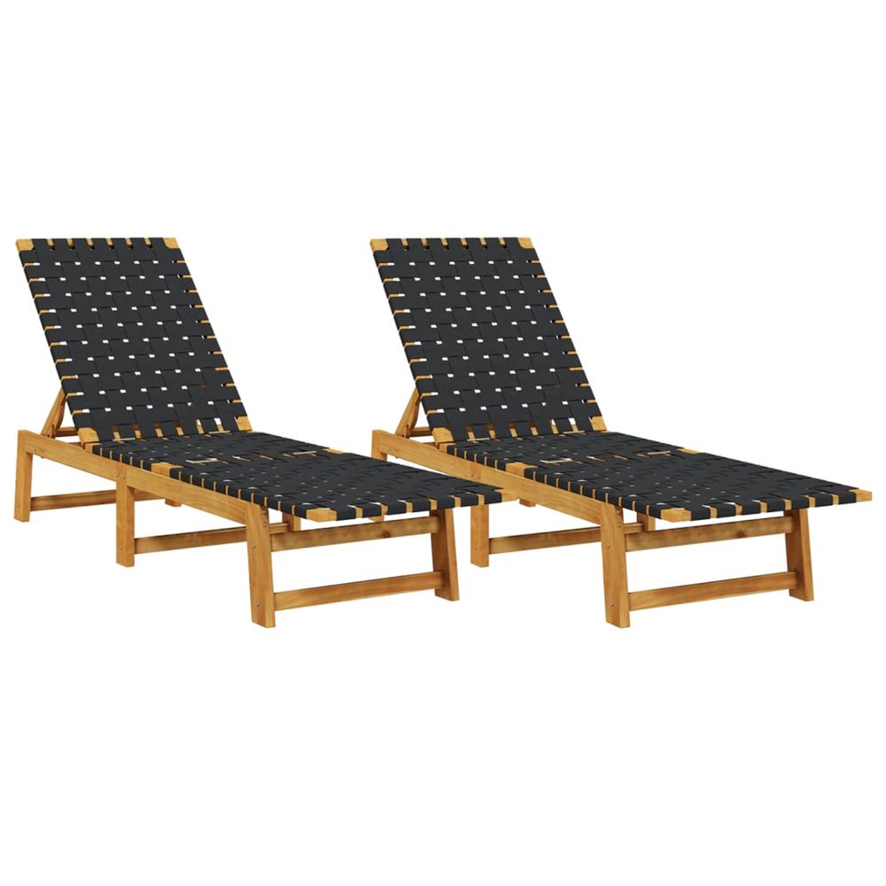 Chaises longues lot de 2 noir bois d'acacia solide et tissu