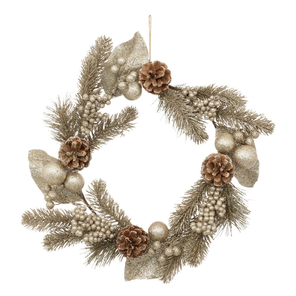 Couronne de noël déco dorée et pommes de pin d 40 cm