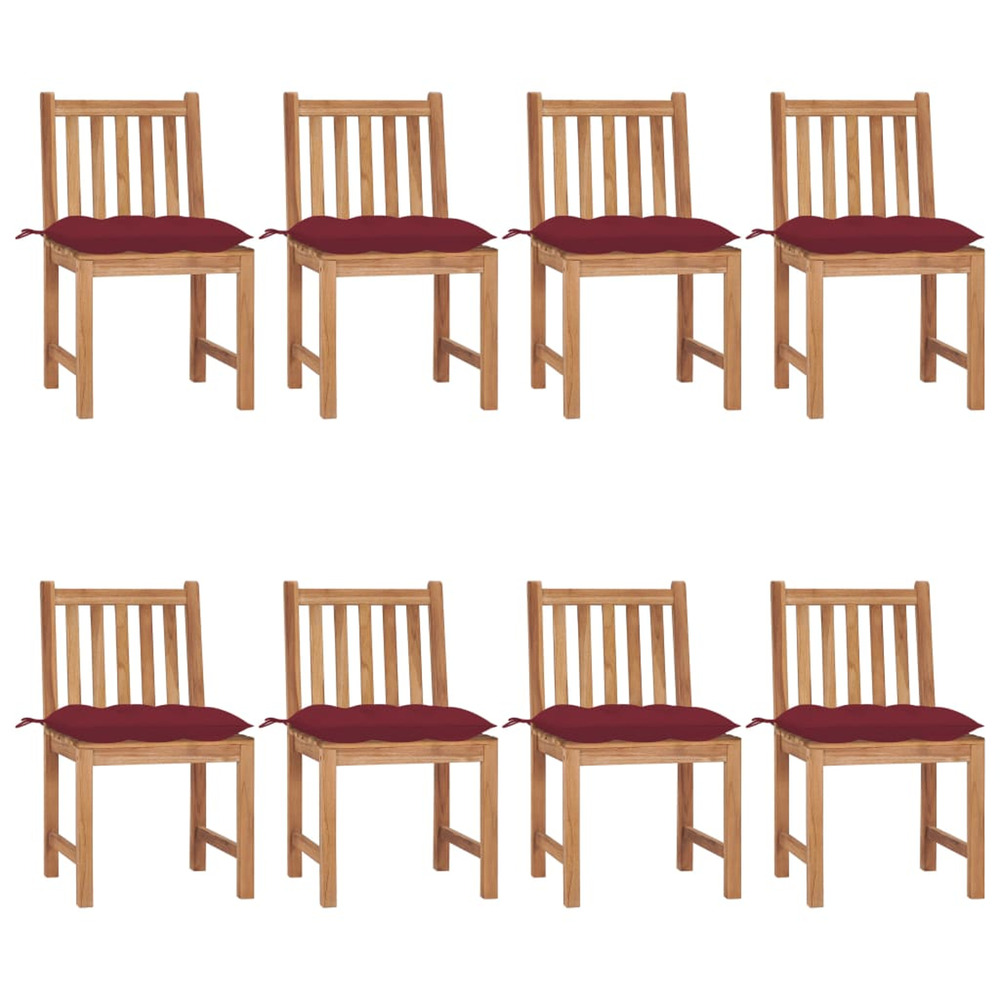 Chaises de jardin lot de 8 avec coussins bois de teck massif