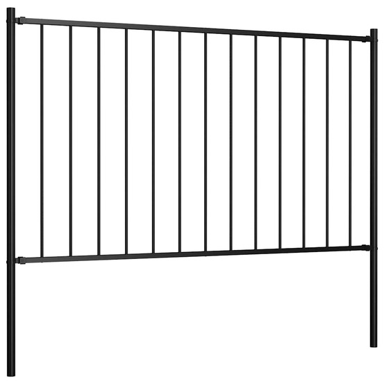 Panneau de clôture avec poteaux en acier thermolaqué 1,81 x 0,75 m noir