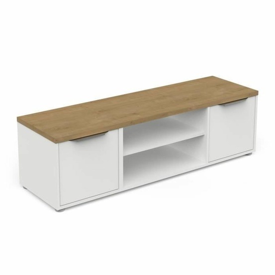 Banc tv access - 2 portes + 1 niche - chêne hamilton et blanc - 134,8 x 39,6 x 39,1 cm