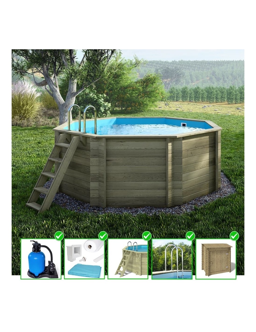 Piscine en bois coral 3,25x3,25 - h.1,18 m autoportante - bas7301osp+sza - altanka