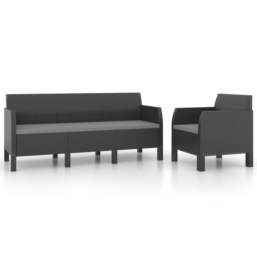 Salon de jardin 2 pcs avec coussins pp rotin anthracite