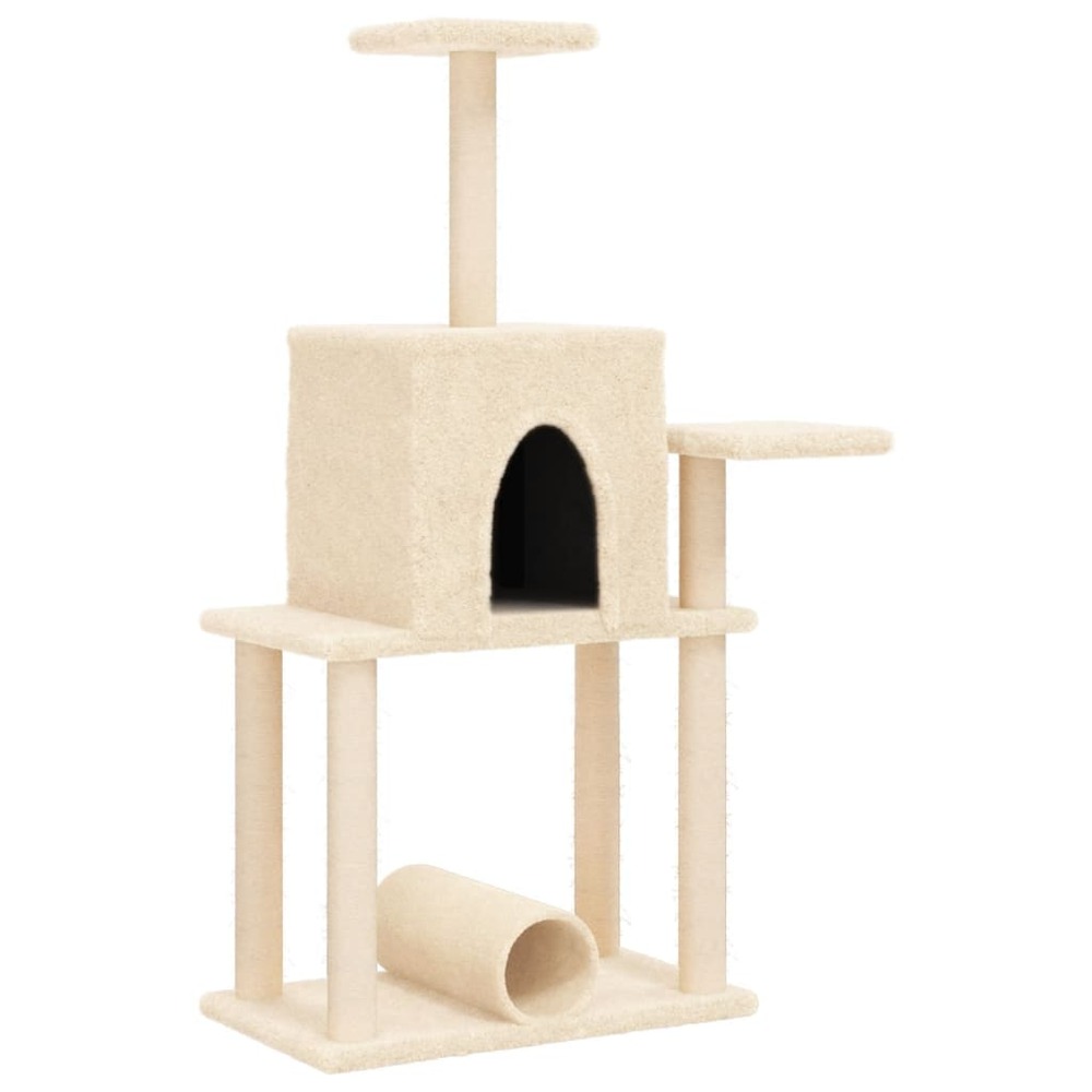Arbre à chat meuble tour grimper jouet grattage grattoir escalade plateforme avec griffoirs en sisal 122 cm crème