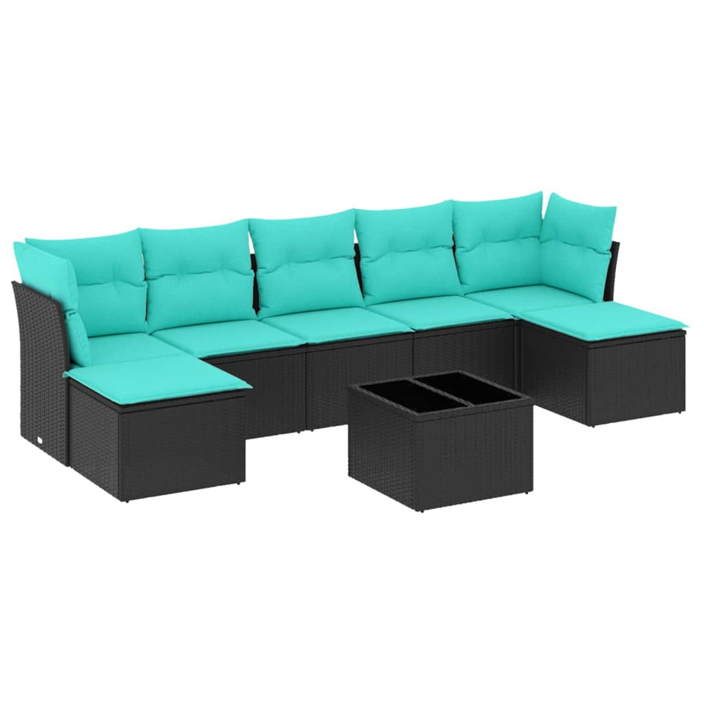 Salon de jardin 8 pcs avec coussins noir résine tressée