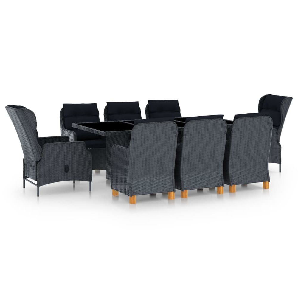 Ensemble à manger 9 pcs avec coussins résine tressée gris foncé