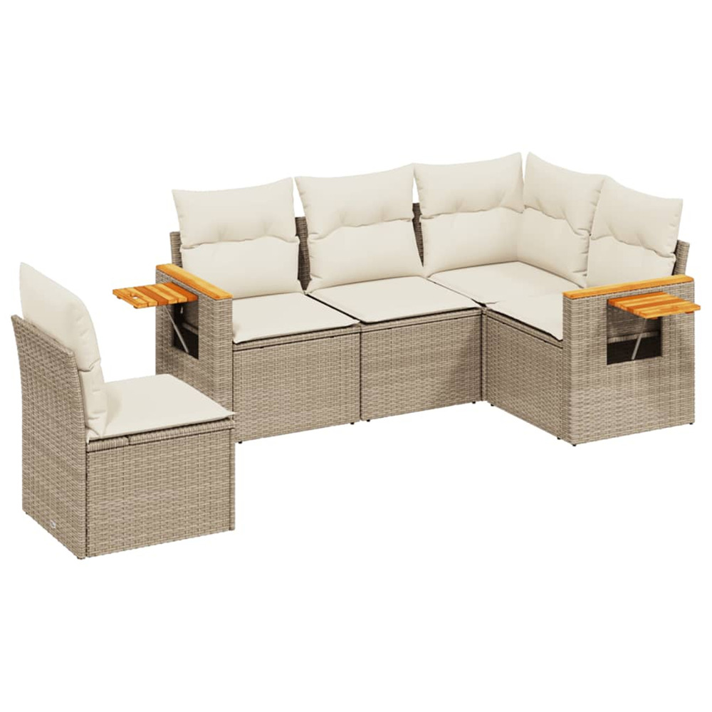 Salon de jardin avec coussins 5 pcs beige résine tressée