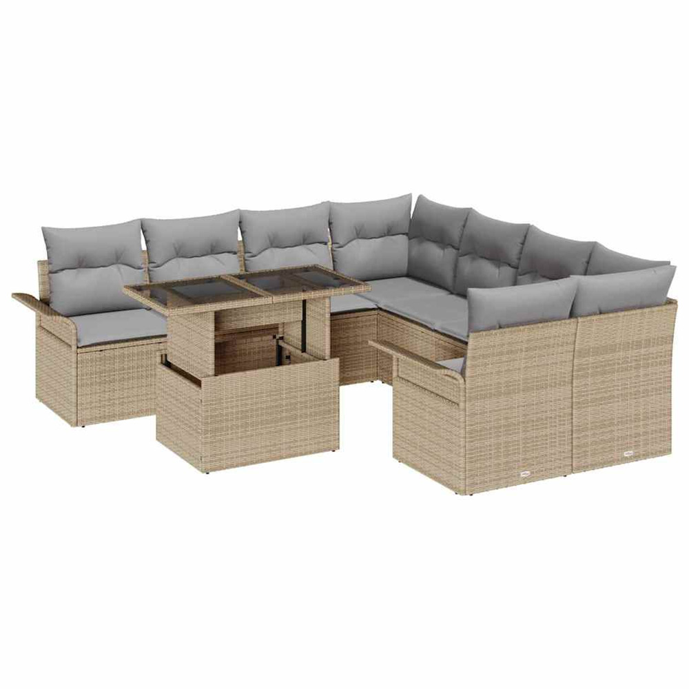 Ensemble de canapé de jardin 9 pcs beige poly rotin