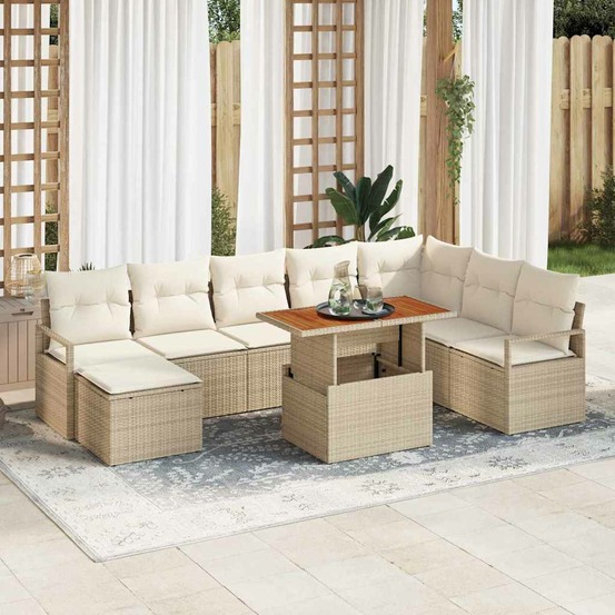 Ensemble de canapé de jardin 9 pcs beige poly rotin