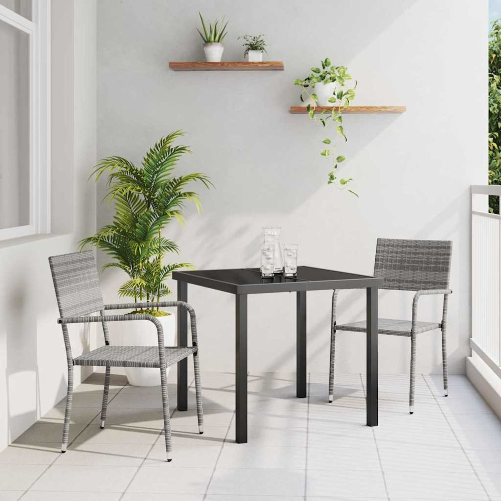 Ensemble de salle à manger pour jardin 3 pcs gris polyrotin