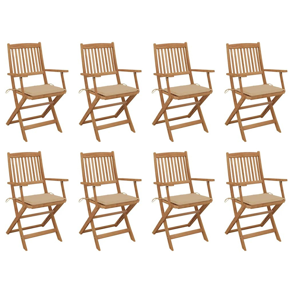 Chaises pliables d'extérieur et coussins lot de 8 bois d'acacia