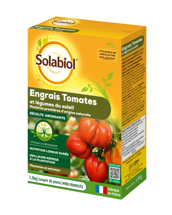Solabiol engrais tomates & légumes du soleil - 1,5kg - jusqu'à 30 plants - nutrition longue durée