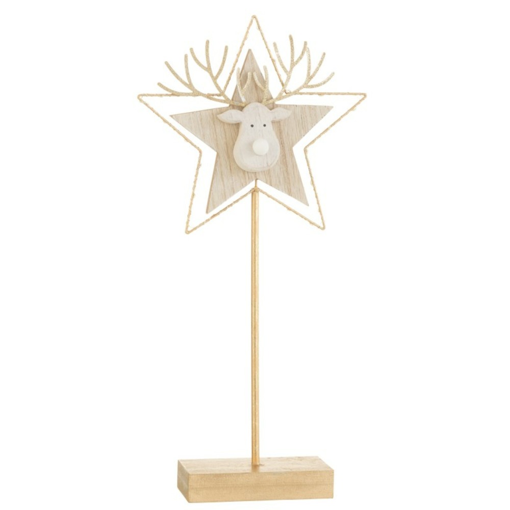 Étoile avec tête de renne en bois doré 50x25x3 cm