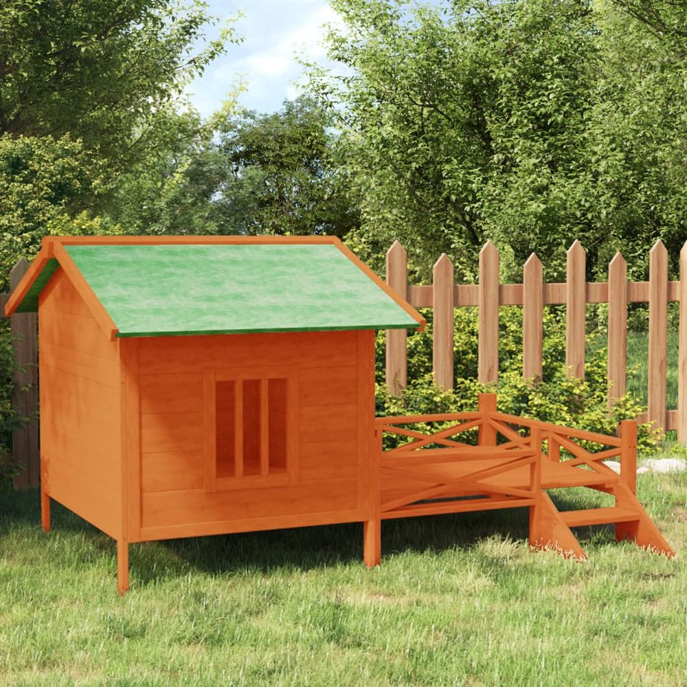Niche extérieure bois pin massif pour chiens refuge confortable 159x120cm marron