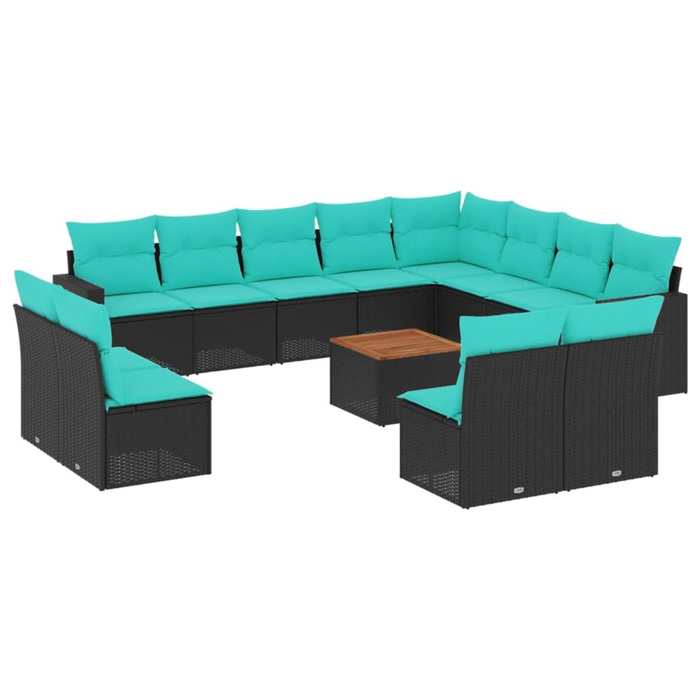 Salon de jardin avec coussins 13 pcs noir résine tressée