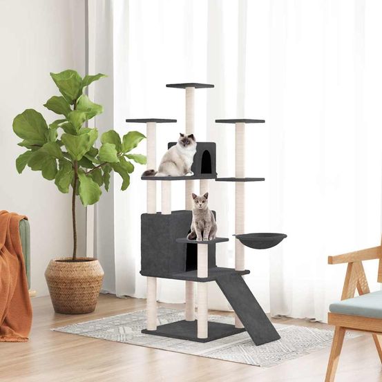 Grand arbre à chat 154 cm multi-activités 2 niches et hamac gris