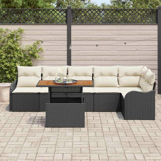 Ensemble de canapé de jardin 7 pcs noir poly rotin