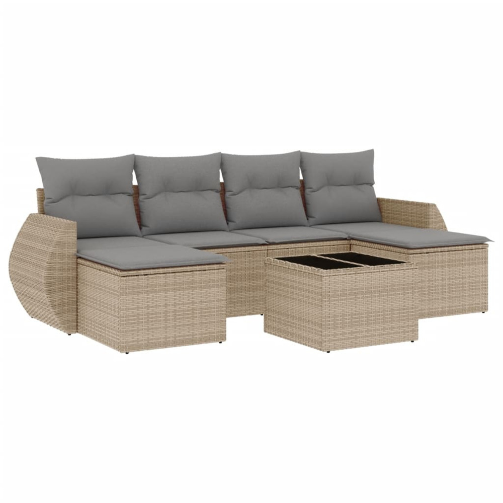 Salon de jardin avec coussins 7 pcs beige résine tressée