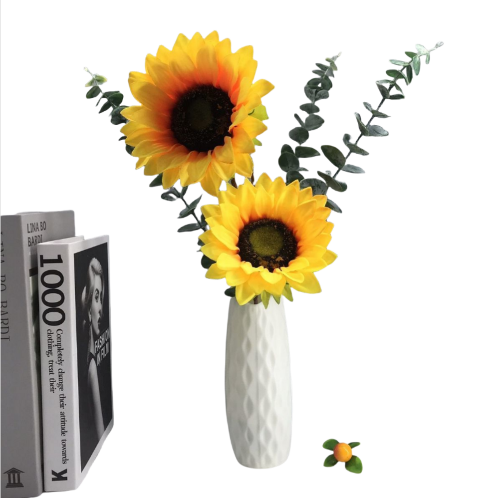 Tournesol artificiel double tête + vase