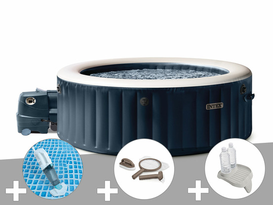 Kit spa gonflable purespa blue navy rond bulles 6 places + aspirateur + kit d'e