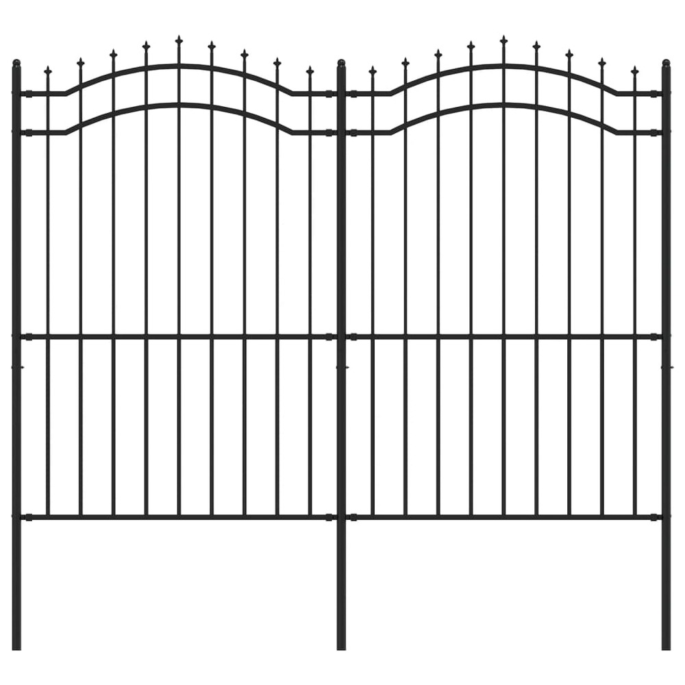 Clôture de jardin avec dessus en forme de lance, noire, 239 x 175 cm, acier thermolaqué