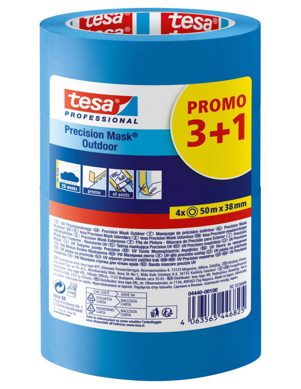 Lot de 3 +1 adhésif de masquage de précision extérieur bleu tesa 50mx38mm - tesa batiment