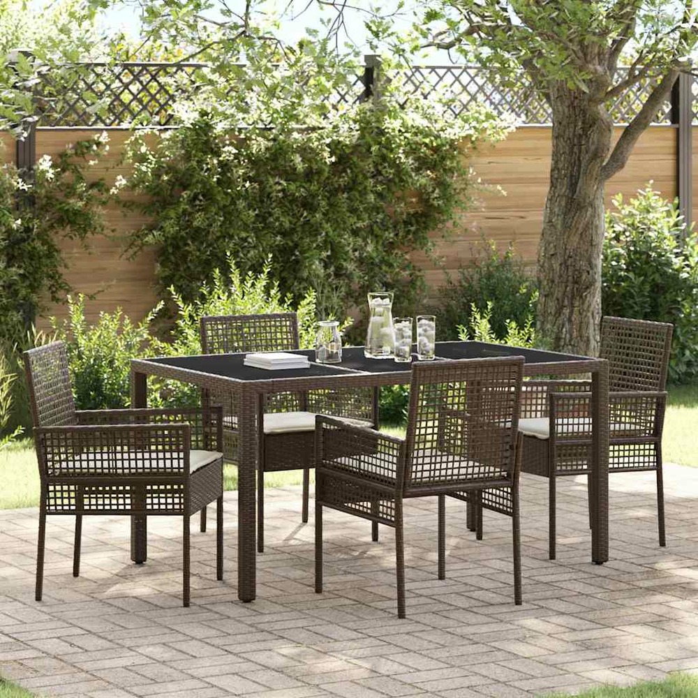 Ensemble de salle à manger pour jardin 5 pcs marron polyrotin