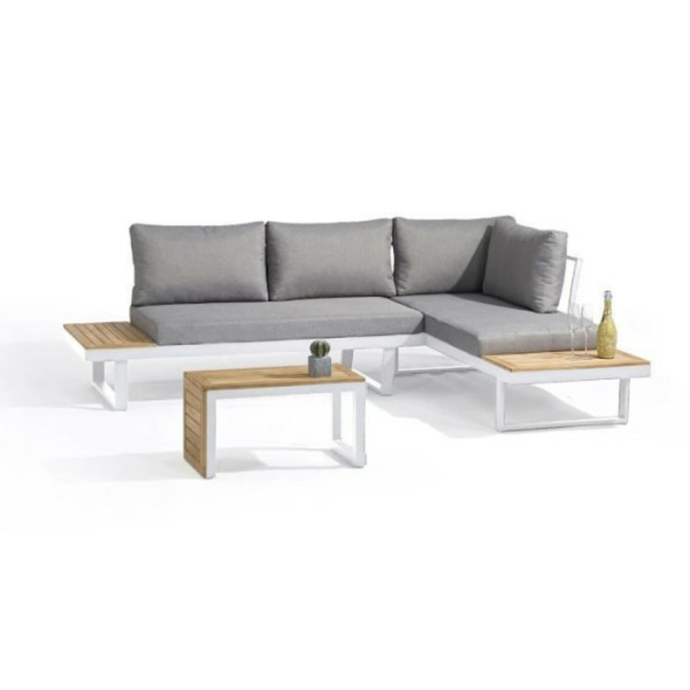 Salon de jardin modulable - aluminium - - 4 places - tokyo - blanc et bois d'acacia