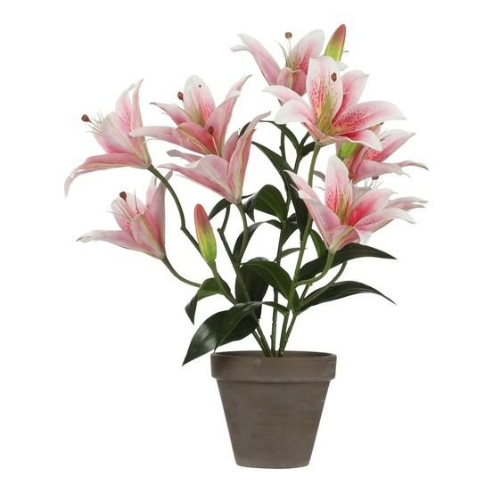 Mica decorations plante artificielle lis tigré en pot ciment - h47 x ø45 cm - rose