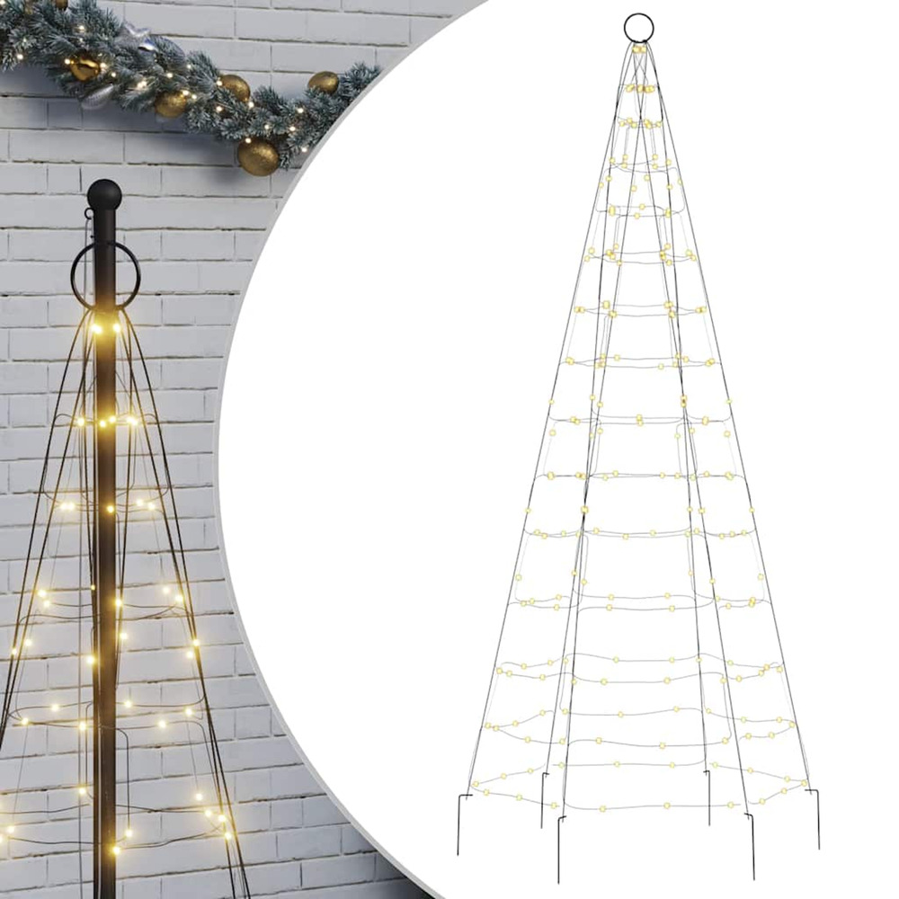Sapin de noël à led sur mât de drapeau 200 led blanc 180 cm