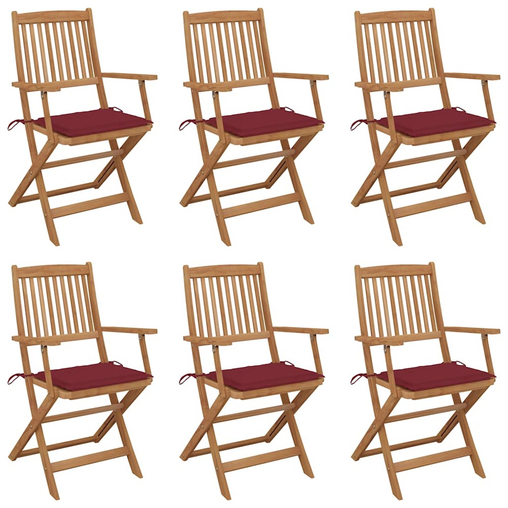 Chaises pliables de jardin lot de 6 avec coussins bois d'acacia